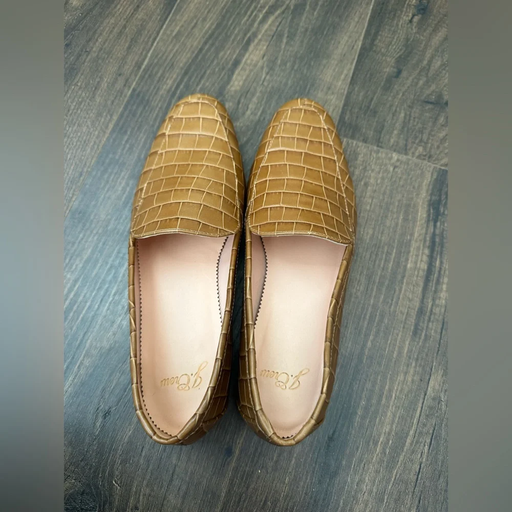 J. Crew Croc Embossed Leather Smoking Slipper Loafer Dark Cedar Size 8